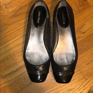 Black Snake Skin Patent Leather Flats